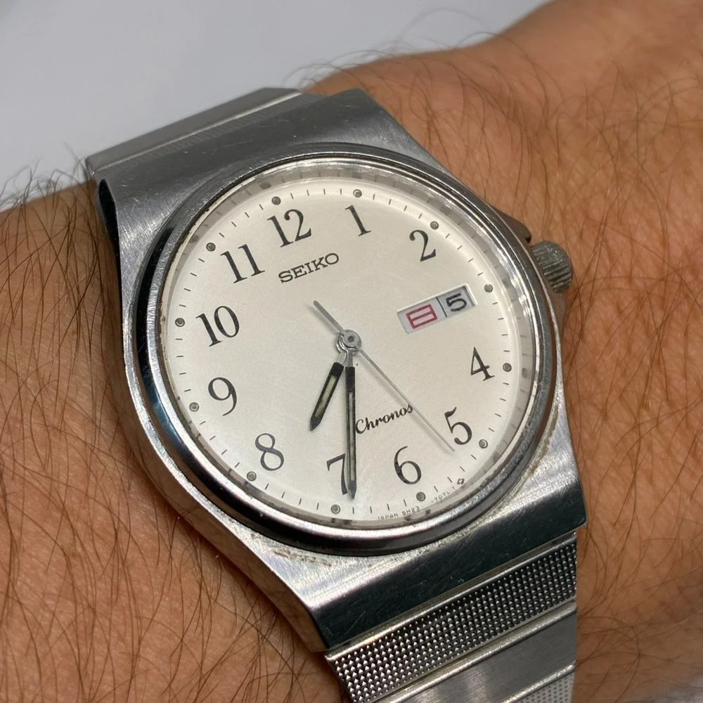 Seiko Chronos Vintage 5H23-7D20 Quartz Men's Watch Stainless Steel-WORKING!